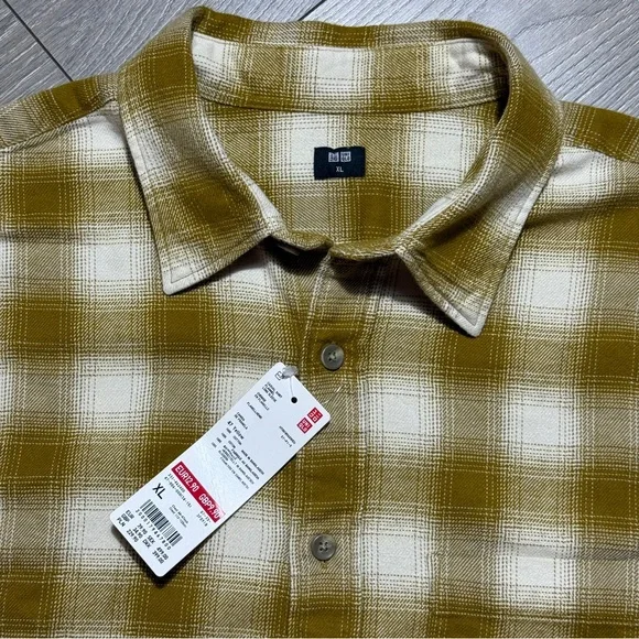 NWT Uniqlo Men’s Casual Long Sleeve Button Down Flannel Shirt Tan Tellow Size XL - Picture 4 of 12